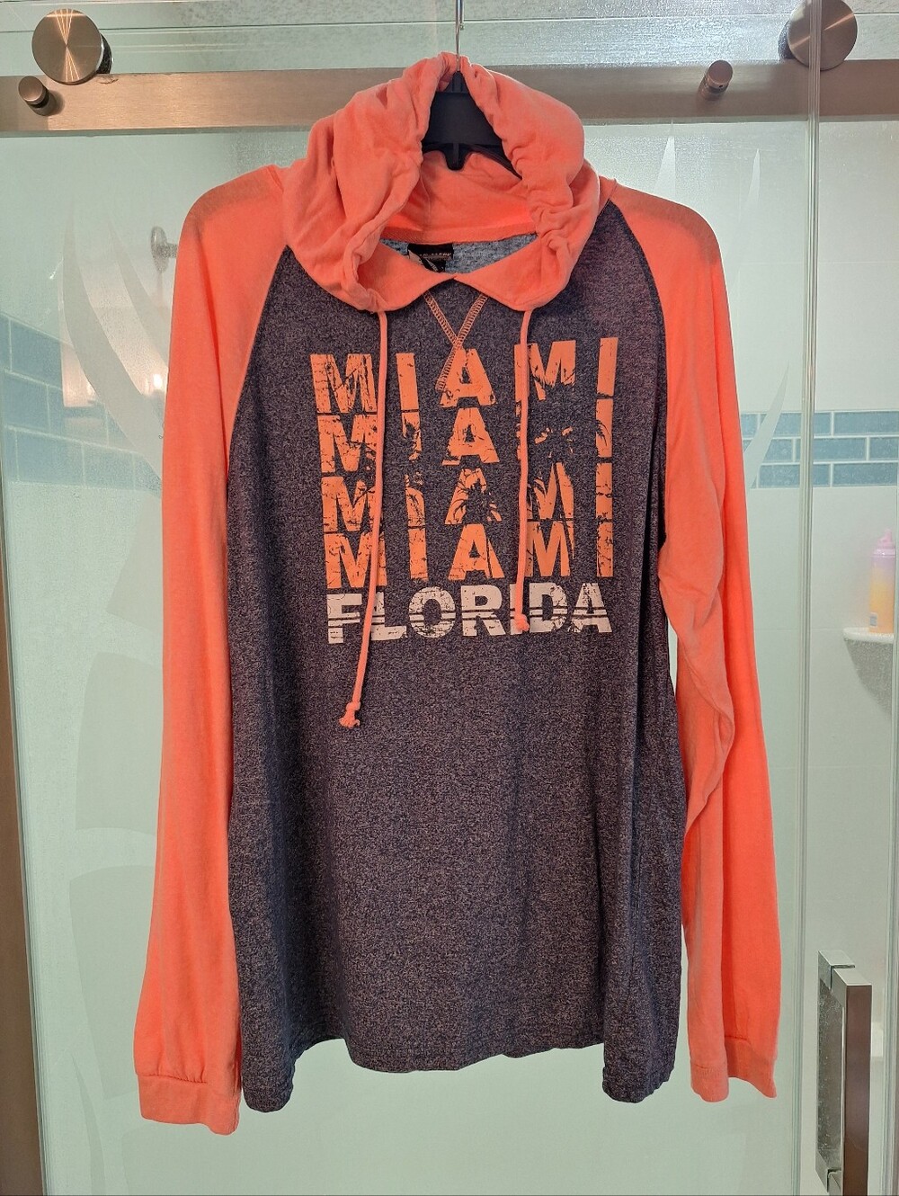 Miami Florida Raglan Hoodie - Long Sleeves Teal Soft And Stretchy.